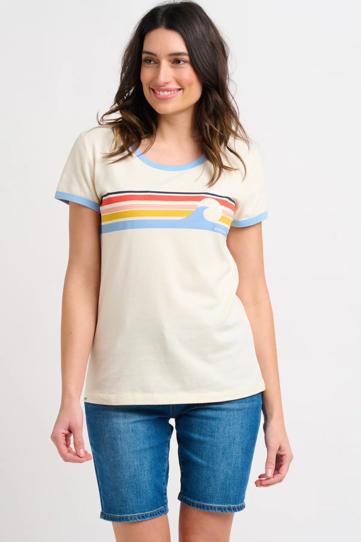 Brakeburn Wave Chest Stripe Tee Cream Flash Sale