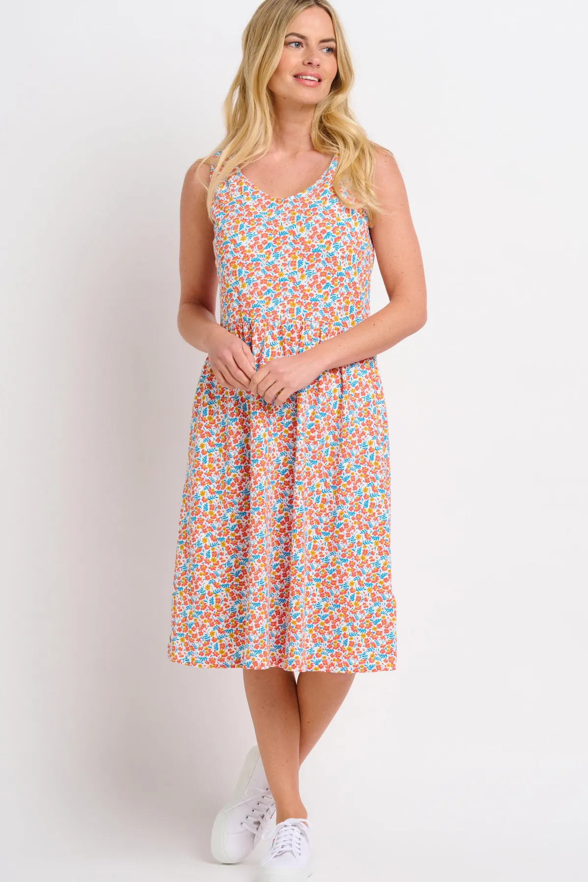 Brakeburn Whimsical Floral Sleeveless Dress Blue Sale