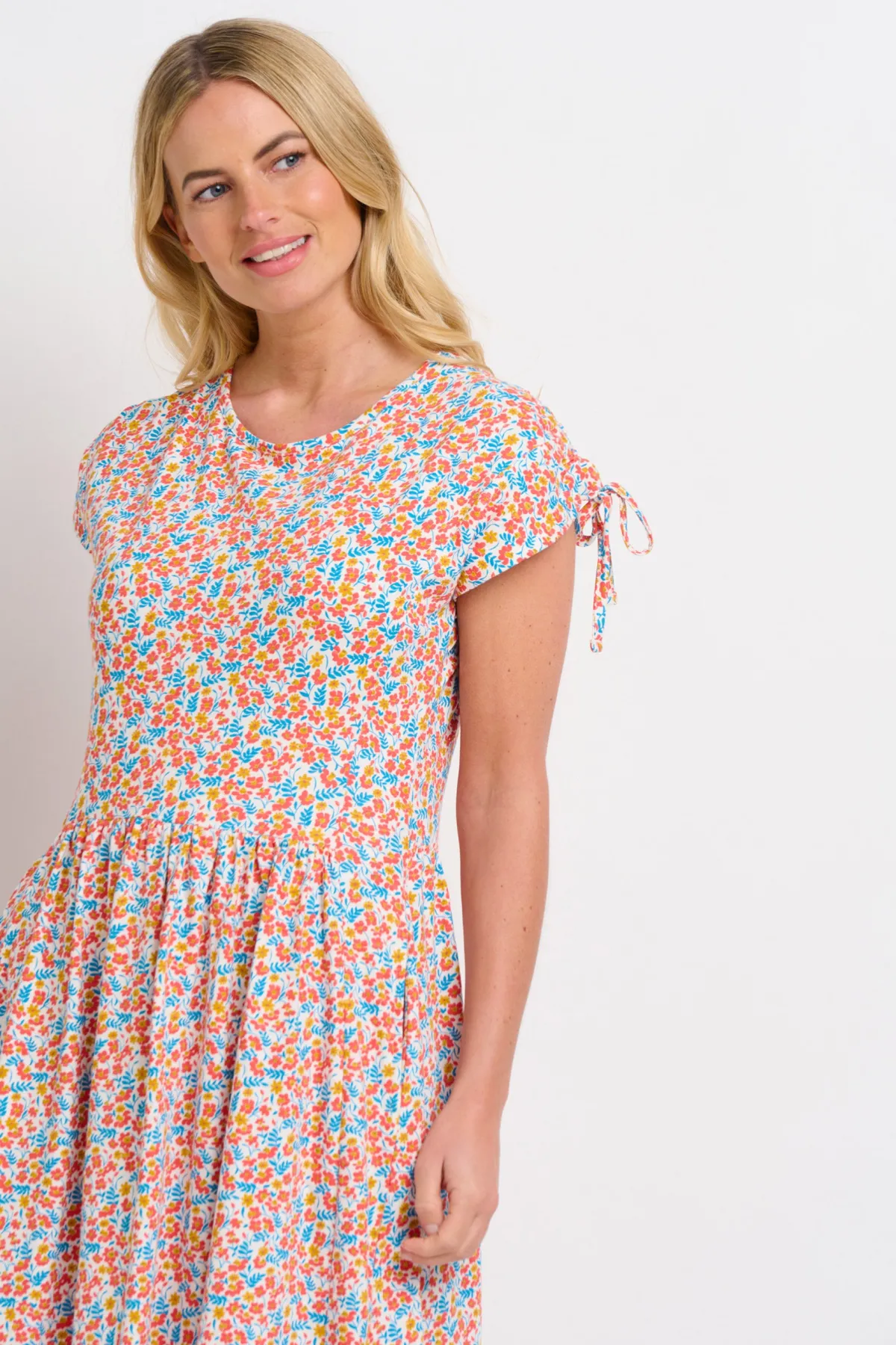 Brakeburn Whimsical Floral Tie Shoulder Dress Blue Best