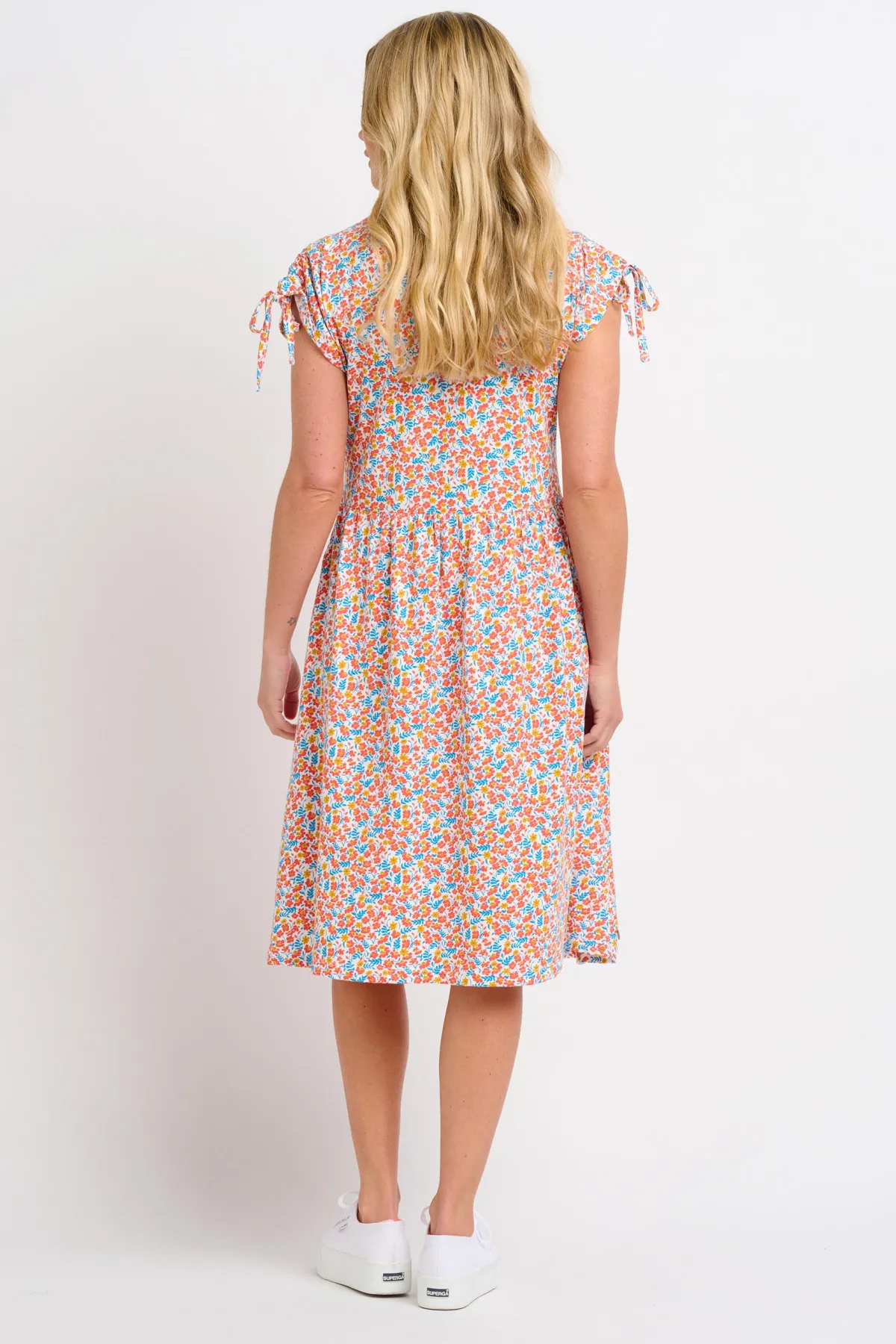 Brakeburn Whimsical Floral Tie Shoulder Dress Blue Best