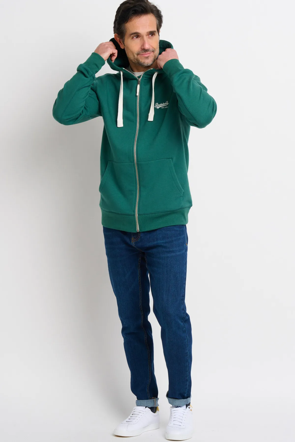 Brakeburn Zip Through Hoodie Green Outlet